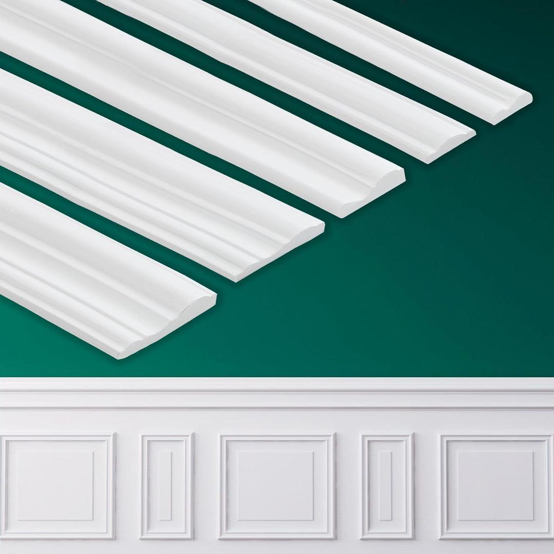 Coengwui Peel and Stick Wall Molding, Chair Rail Wainscoting Panel, Finish Trim for Home Decoration (Paintable White, 19.6ft x 1.6in)