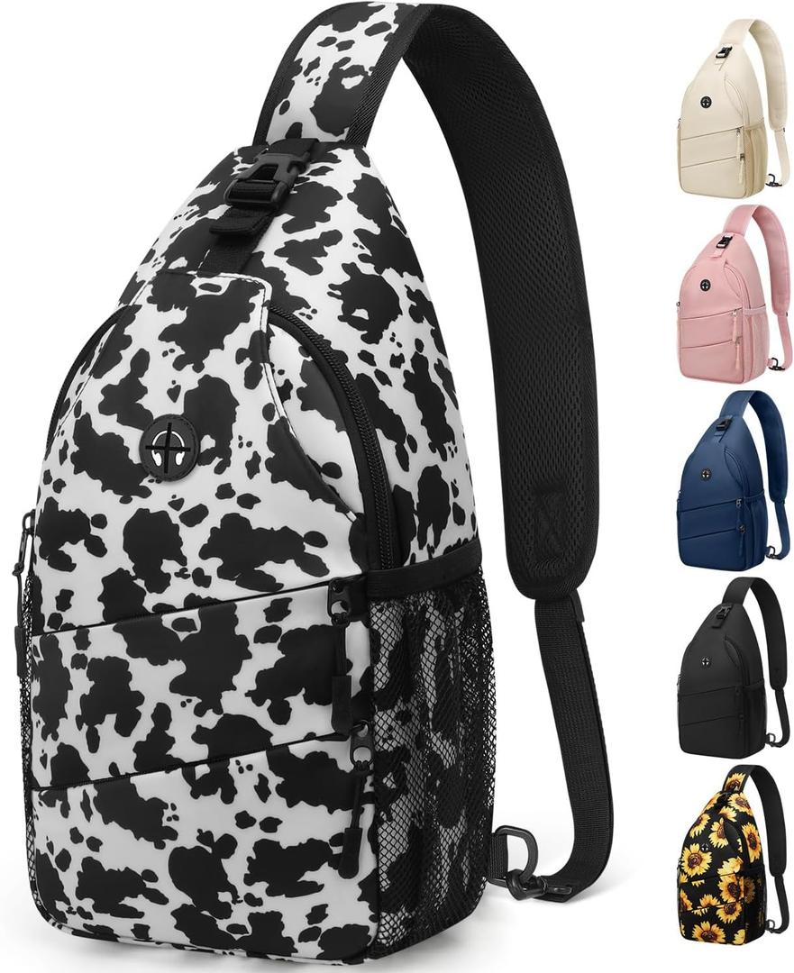Crossbody Bags for Women Men Trendy Sling Bag Backpack Casual Chest Bag with Convertible Shoulder Strap (Medium, Cowprint)