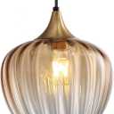 Amber Glass Pendant Lights Kitchen Island, 9" Vintage Hanging Lamp Ceiling Lighting Fixtures, Brushed Gold Modern Chandelier for Dining Room Restaurant Bedroom Foyer Entryway