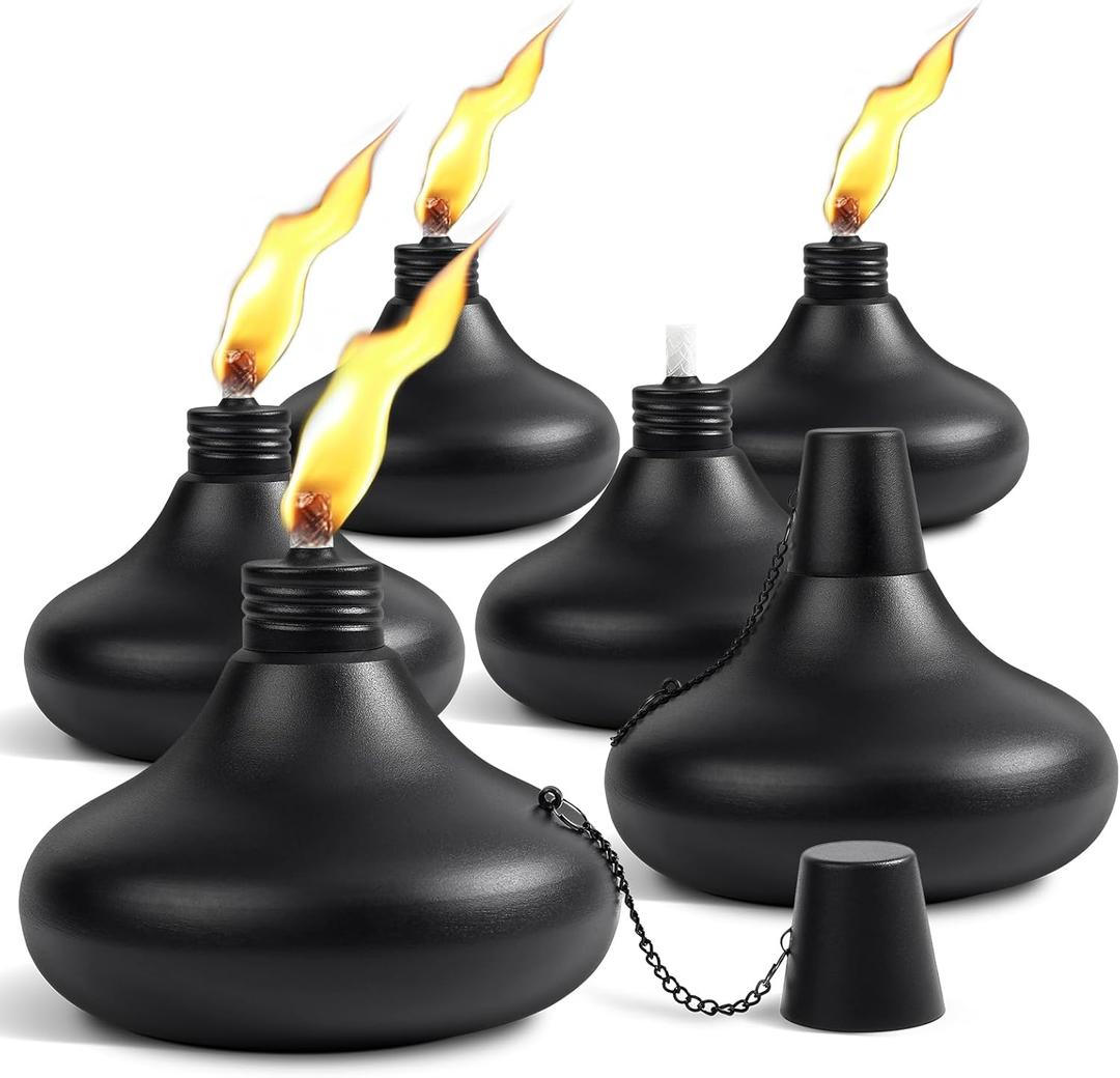 Upgraded Tabletop Torches Set of 6, 24oz Citronella Candles for Outdoor, Metal Table Top Torches for Outside, Refillable Torch Lanterns for Patio, Yard, Deck, Garden, Party (Black 6 PCs)