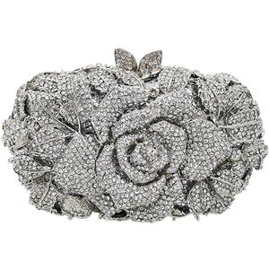 Rose Flower Crystal Purses Sparkly Rhinestone Evening Clutch for Women Wedding Party Cocktail Handbags