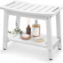 Shower Bench for Inside Shower - White HDPE Shower Stool Waterproof - Spa Bathroom Seat Chair with Handle, Storage Shelf, Adjustable Feet - Indoor/Outdoor, Weather Resistant (Large 21x12.5x17 Inch)