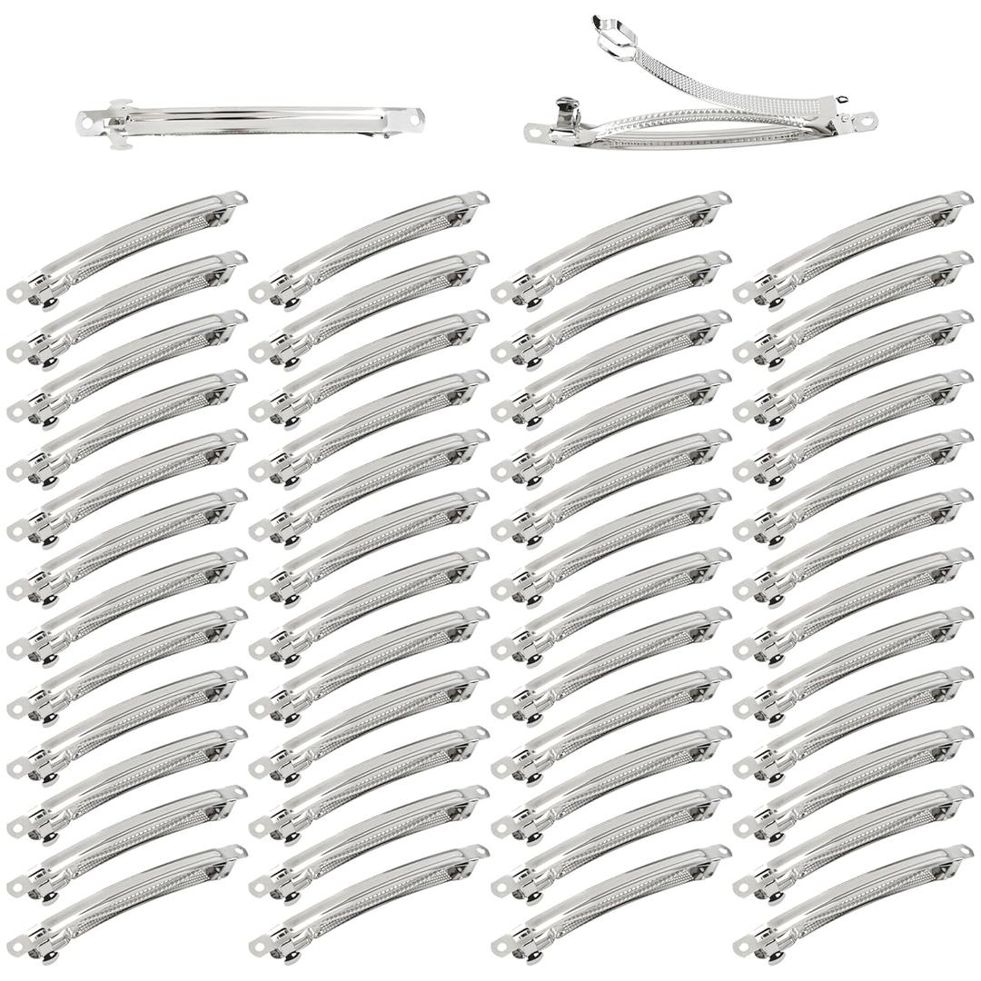 50 Pack 10cm/4 Inch Plain Blank Silver Metal DIY Craft French Barrettes Automatic Spring Snap Hair Clips Clasps Accessories for Women Girls Teens
