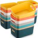 Leinuosen 21 Pack Plastic Storage Baskets Plastic Storage Bins Pantry Organizer Bins for Kitchen Freezer Cabinet Closet Bathroom Under Sink Laundry Room Bedrooms Countertops Shelve(Dark Colors)
