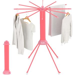 Fendia Clothes Drying Rack Foldable & Collapsible Drying Racks with 4-Leg Octopus Design, Large Capacity Space Saving Indoor Drying Rack for Bedroom, Balcony, Laundry for Indoor/Outdoor Use Pink