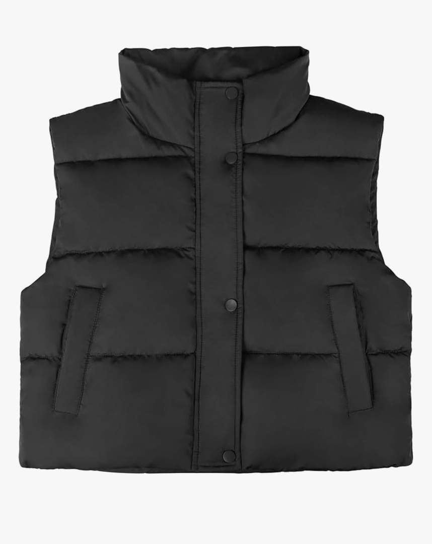 Puffer Vest Women, Sleeveless Cropped puffer Jacket Winter Lightweight Warm Outerwear Stand Collar Women's Zipper Coat Padded Gilet with Pockets, Medium