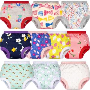 BIG ELEPHANT Potty Training Underwear - 10 Pack, 100% Cotton Absorbent Unisex Toddler Pee Pants for Boys Girls (9-10 Years, Yellow Flower)
