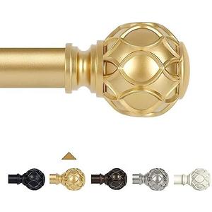 TANGWIN Gold Adjustable Curtain Rods for Windows:18-45 Inch Farmhouse Heavy Duty Curtain Rod for Bedroom Living Room,Boho Decorative Rustic Drapery Rods with Vintage Coastal Texture Finial,Brass Gold