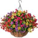 HyeFlora Artificial Faux Hanging Plants Flowers Basket for Summer Outdoor Outside Decoration, Fake Silk UV Sun Resistant Look Real Colorful Daisy Eucalyptus for Porch Home Patio Balcony Yard : Patio, Lawn & Garden