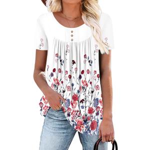 BETTE BOUTIK Women's Summer Tunic Tops Flowy Flare Botton Down Shirts Blouses S-3XL (01-whitecarnation)