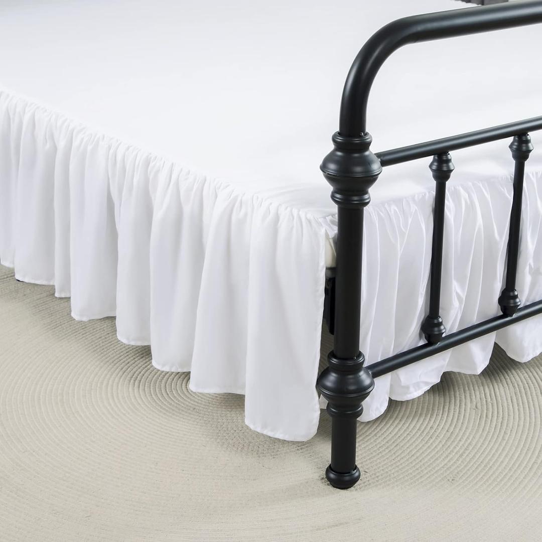 Bed Skirt Twin Size Ruffled Bed Skirt with Split Corners, 14 Inch Drop Dust Ruffle Bed Skirts with Platform, White