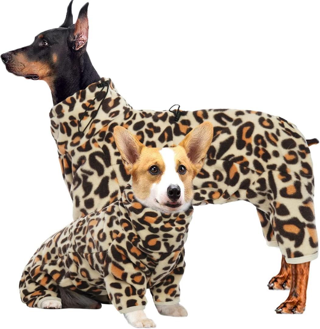 ROZKITCH Dog Pajamas Fleece, Pet Windproof Warm Cold Weather Jacket Vest with Luminous Zipper, Jumpsuit Apparel Outfit Clothes for Small Medium Large Dog Brown M