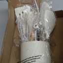 Silicone Kitchen Utensils Set & Holder: Cooking Utensils Set - Kitchen Essentials for New Home & 1st Apartment- Silicone Spatula Set, Cooking Spoons for Nonstick Cookware (Acacia Wood, Cream White)