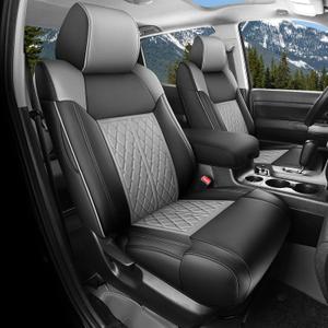 Seat Covers for Toyota Tundra 2014 2015 2016 2017 2018 2019 2020 2021 Custom Fit Full Set, Waterproof & Durable Leather Seat Covers for Car - Black/Grey (Only for CrewMax Cab)