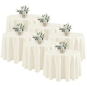Fitable 6 Pack Ivory Round Tablecloths - 120 Inches in Diameter - Stain Resistant and Washable Table Clothes, Polyester Fabric Table Covers for Wedding, Party, Banquet, Formal Events