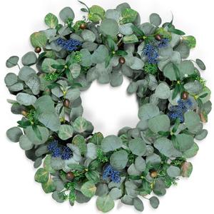 22 Inch Eucalyptus Wreath with Olive Leaves and Berries All Year Round, Handmade Green Spring Summer Wreaths for Front Door Indoor Outdoor Wedding Holiday