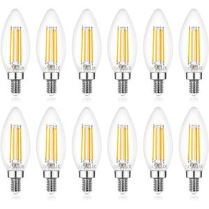 Sigalux E12 LED Bulb Candelabra Base Dimmable, 60W Equivalent Soft White, Type B Filament Candle, 12 Pack