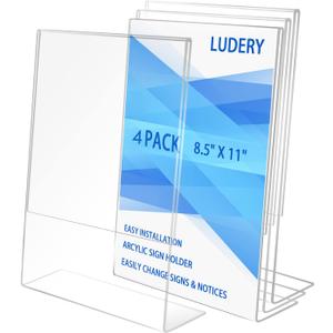8.5x11 Inches Acrylic Sign Slant Back Holder, Plastic Display Stand,Brochure Holder, Table Top Sign Holder For Office, Home, Store, Restaurant (4pack)