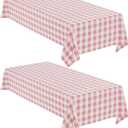 Checkered Tablecloth Rectangle, 2 Pack Gingham Table Cloths Waterproof Wrinkle Free Buffalo Plaid Table Covers Washable for Dining, Parties & Outdoor Picnic(Pink and White, 52"×70")