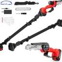 Cordless Pole Saw, 2-in-1 6" Battery Powered Pole Saws for Tree Trimming, 20V 2.0Ah Battery Mini Chainsaw with Pole, 15ft Reach Small Pole Saw for Wood Cutting, Trimming (6 inch pole saw+2.0AH Battery)