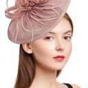 Women Hats Accessories Kentucky Derby Tea Party Fascinators Wedding with Feather Flowers Headband Clip Pink