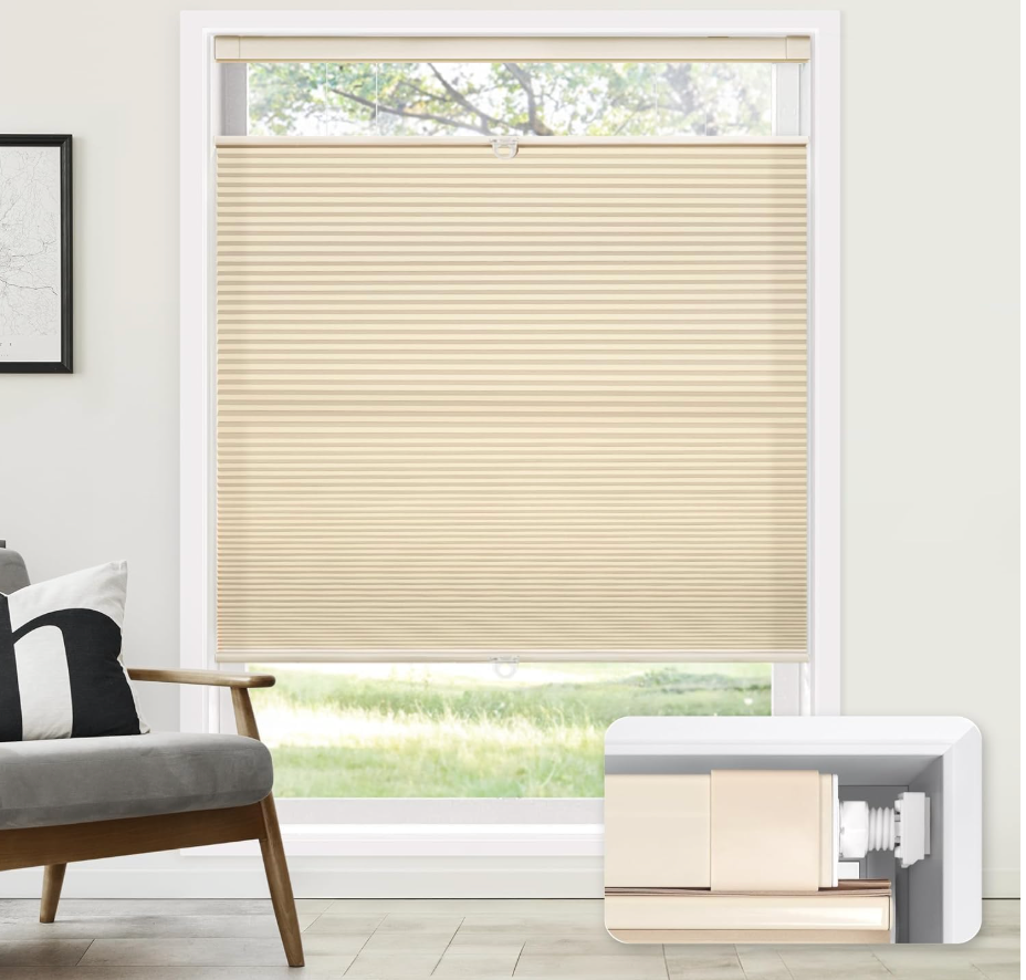 Lazblinds No Drill TDBU Cellular Shades, 48" W x 72" H, White