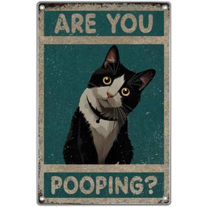 Bathroom Wall Decor Black And White Cat Metal Sign Funny Quote Are You Pooping Humorous Restroom Art For Lovers 8 x 12 Inch Kitchen Vintage Home 