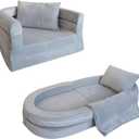 Wonder Space Kids Foam Couch with Blanket & Pillow, Pre-Assembled Toddlers 3-in-1 Convertible Sofa, Indoor Foadable Lounger Chair & Flip Open Floor Bed for Boys & Girls (Grey)