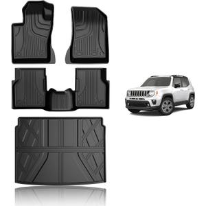 AOMSAZTO Custom Fit Floor Mats and Cargo Liner Trunk Set Compatible with 2015-2026 Jeep Renegade, All Weather Car Accessories Floor Liner, 1st and 2nd Row Car Mat Black