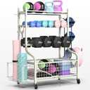 PLKOW Dumbbell Rack, Weight Rack for Dumbbells, Home Gym Storage for Dumbbells Kettlebells Yoga Mat and Balls, All in One Workout Storage with Wheels and Hooks, Powder Coated Finish Steel