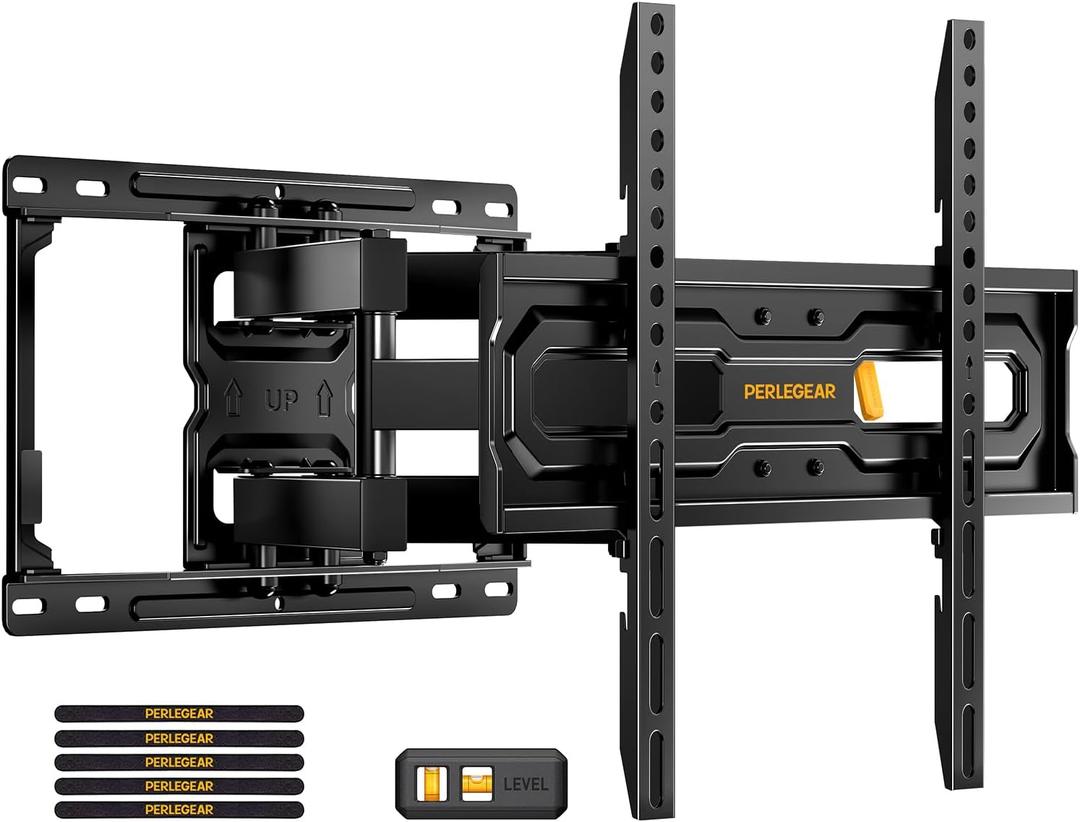 Perlegear Full Motion TV Mount for 32-65 Inch TVs up to 99 lbs, Max VESA 400x400mm, Fits 16/12 Wood Studs, Height Adjustable Pre-Assembled TV Wall Mount, Tool-Free Tilt, Swivel & Extension, PGMF21