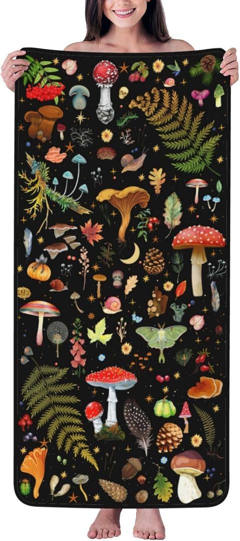 Mushroom Bath Towels Beach Towel, Hand Towel and Wash Towel, Towels Set for Bathroom Decor, Super Soft Water Absorbent for Travel, Swim, Sport