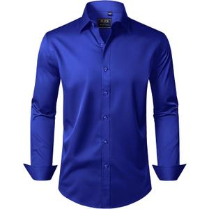 J.VER Boy's Long Sleeve Dress Shirts Solid Stretch Wrinkle-Free Shirt Kids Casual Button Down Shirts School Uniform (14-15 Years, Royal Blue)