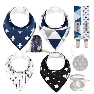 Dodo Babies Baby Bandana Drool Bib Set - 4pc Infant Bibs with 2 Pacifier Clips, Binky Case, Gift-Ready Bag - Soft Absorbent Cotton with Polyester Back - Adjustable Buttons to Fit 3-24 -Month Old Boys