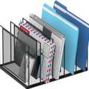 File Organizer for Desk, 5-Section Vertical File Sorter, Paper Holder Organizer Standing Metal File Folder for Office Home Classroom, Black