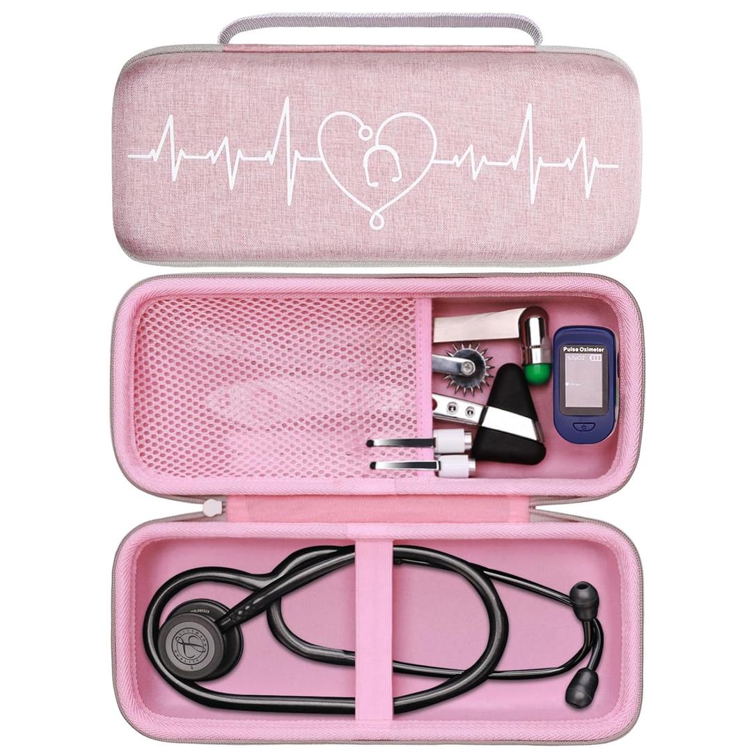 LTGEM Stethoscope Case for 3M Cardiology III,II,IV,3M Aster Cardiology/MDF MDOne Stainless Steel Stethoscope Nurse Accessories and Medical Equipment (Pink Outer+Pink Inner)