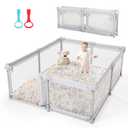 Baby Playpen,59"x59" Foldable Playpen for Babies and Toddlers with Gate,Large Play Pen with Zipper Door,Baby Play Pen Play Area(Light Grey)