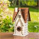 Glitzhome Bird Houses for Outside, 12" H Washed White Distressed Solid Wood Cottage Bird Nesting Box Hanging Bird House for Outdoors, Decorative Birdhouse for Bluebird Wren Sparrow Finch Cardinal