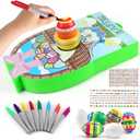 Easter Egg Decorating Kit - Coloring Painting Arts Crafts Set for Kid,Prize Gift Party Favor,Dye Toys,Includes Bunny Theme Spinner Decorator Machine,8 Colors Quick Drying Markers,6 White Wooden Eggs