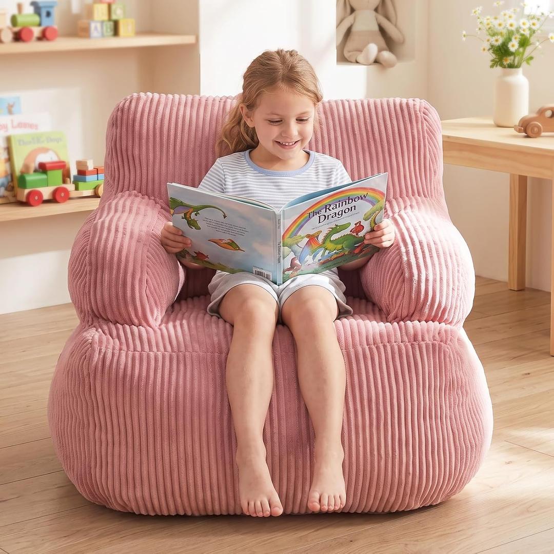 Bean Bag Chairs for Kids, Comfy Bean Bag Sofa for Boys & Girls, Pink, Small