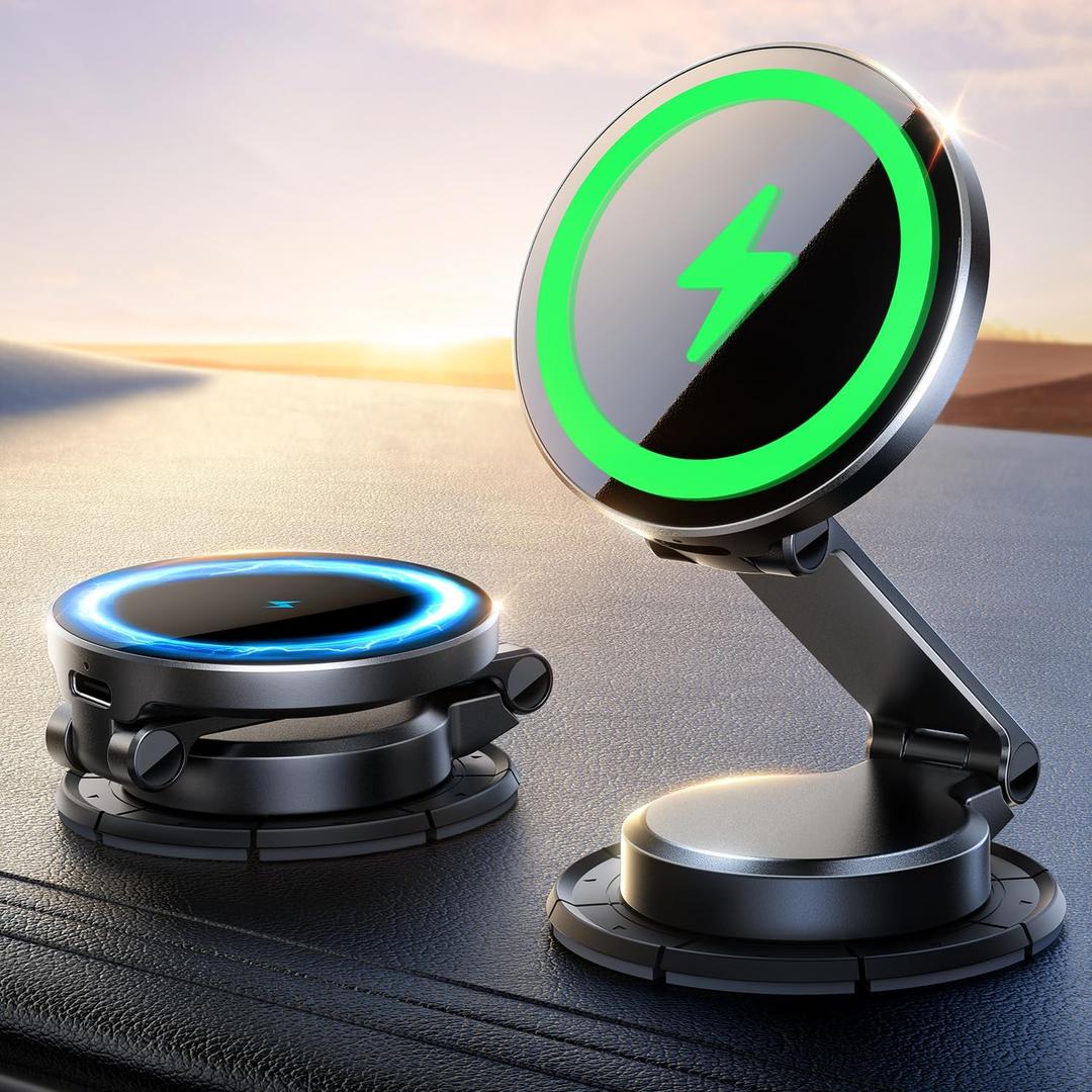 JOYROOM for MagSafe Car Mount Charger, [All-Metal] 15W Fast MagSafe Car Charger, Hands Free Magnetic Phone Holder for Car Dashboard for iPhone 16 Pro Max Plus/iPhone 15 14 13 12 Pro Max Plus, Black