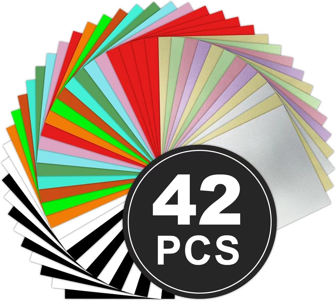 HTV Heat Transfer Vinyl Bundle: 42 Pack 12" x 10" Pu Iron on Vinyl for T-Shirt 15 Assorted Colors for Cricut Iron on Vinyl for All Cutting, Easy to Cut & Weed for Heat Viny