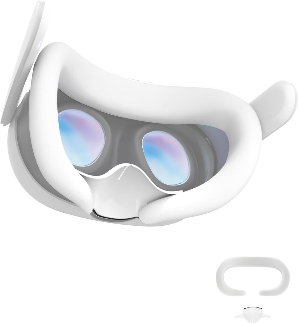APEXINNO VR Silicone Face Pad Cover and Anti-Leakage Nose Pad for Meta Quest 3 Original Headset Accessories, VR Face Cushion and Light Blocker for Oculus Quest 3 Headset (White)