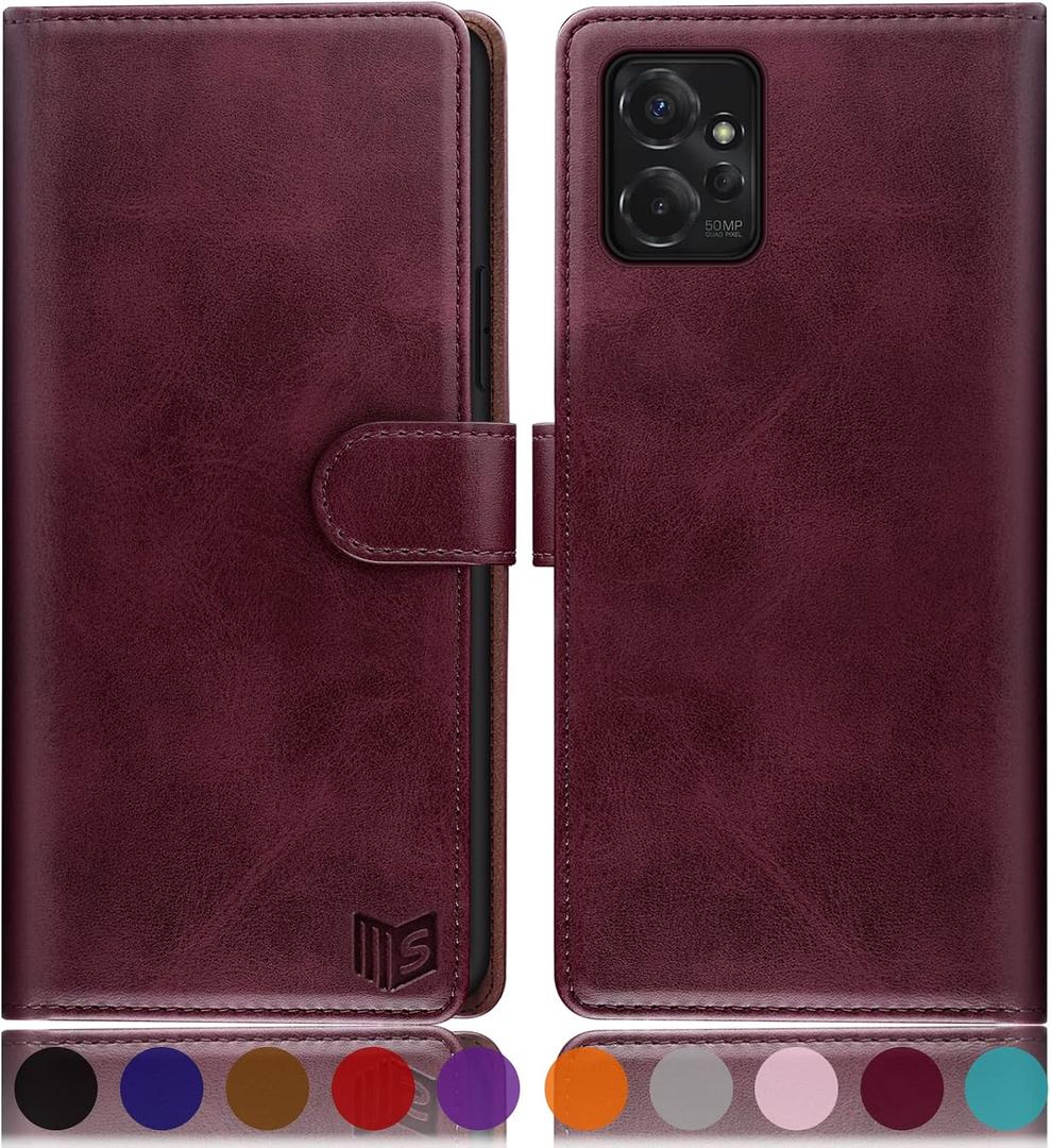 SUANPOT for Motorola（Moto G Power 2023） Wallet case 【RFID Blocking】 Credit Card Holder, Flip Folio Book PU Leather Phone case Shockproof Cover for Women Men Power2023 Wine Red