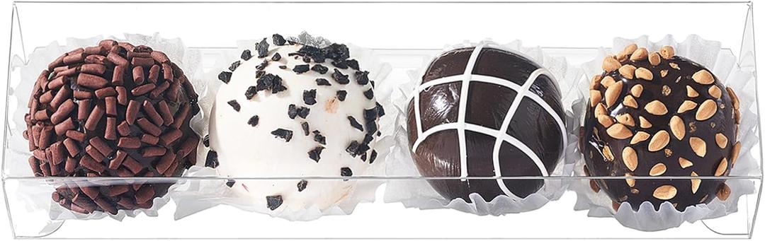 JCXGRVC 45 Pack 6.1"X1.5"X1.5" Transparent Truffle Boxes Chocolate Boxes Small Candy Gift Box Bakery Treat Truffle Wrappers for 4 Truffles Weddings Birthdays Christmas Mother's Day Parties