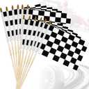 Pack of 12, 12x18 Inch Checkered Flags on Stick with Spear Top, Small Black and White Racing Flags Hand Held Race Car Flags for Birthday Party Supplies, Party Decorations