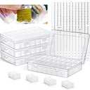Queekay Embroidery Floss Organizer Box Set, Includes Compartments Cross Stitch Organizer Box, Plastic Floss Bobbins and 1790 Number Stickers for Thread Sewing, 4 Sets(24 Grids,50 Pcs)