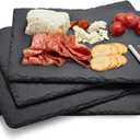 Bruntmor Slate Cheese Boards with 2 Chalks - Black Stone Plates - Slate Platter Tray - Charcuterie Boards - Display Chalkboard for Charcuterie, Meat, Cake - Set of 4 - Black - 12'' x 8''