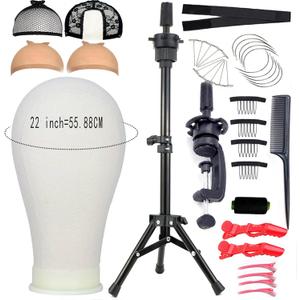 22 Inch Wig Head Mannequin Head for Wigs, Wig Stand with Head for Hair Styling Practice Display Wigs Making Tripod Stand with T Pins Set