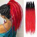 Kraler Black to Red Dreadlock Extensions, 22" Synthetic Crochet Dreads Extensions 100% Handmade Single Ended Dreads Thin 0.6cm Width Reggae Style Dreadlock for Girls(10 Strands) (1B/Maroon Red)